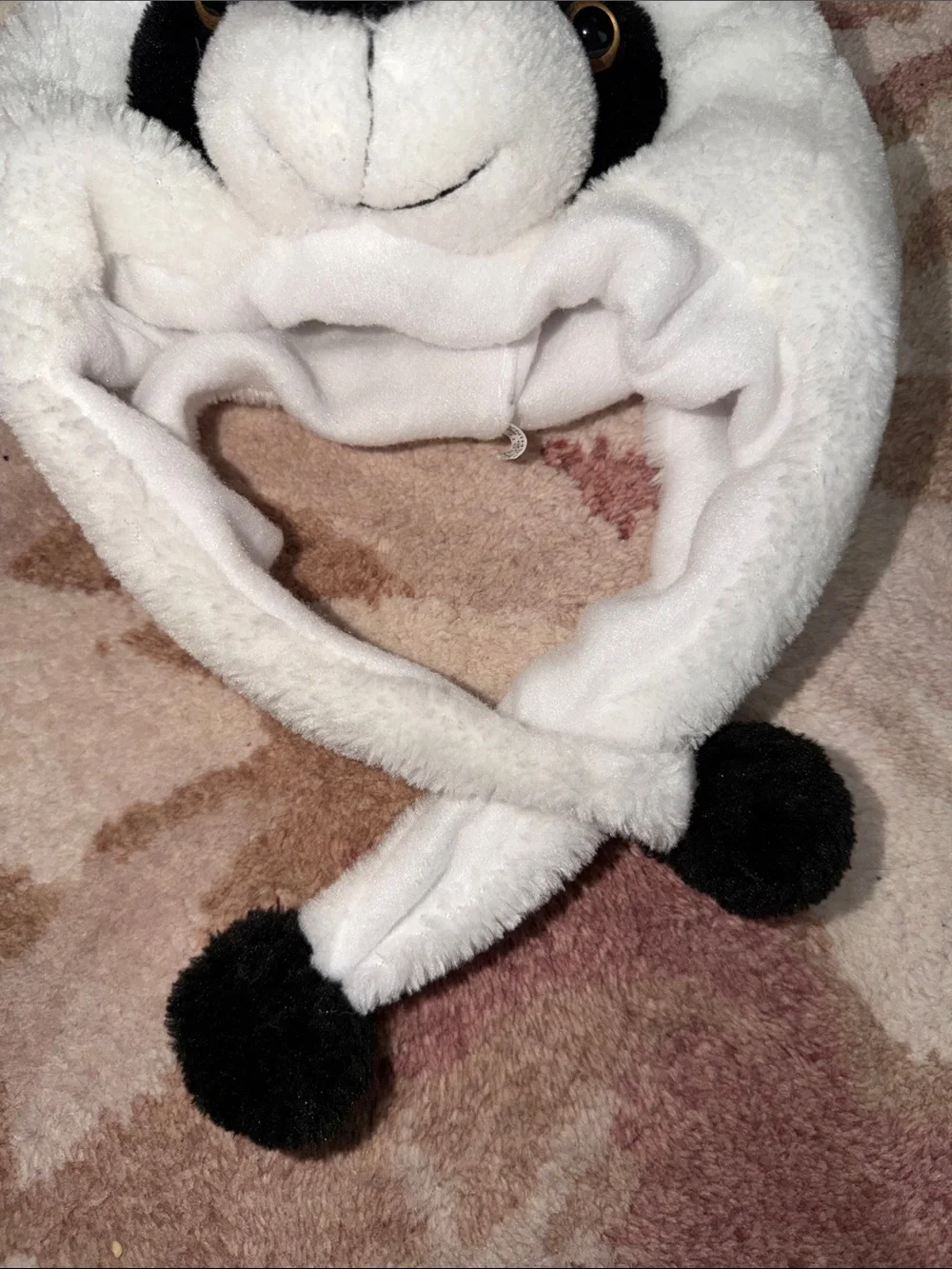 Kids Plush Panda Earflap Hat - White/Black